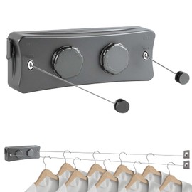 Washing Line Extendable Wall 5.1 m Wall Mounted Non-Sag Washing Line Stainless Steel Portable Wall Washing Line for Balcony Hotel Bathroom Bedroom (Grey)