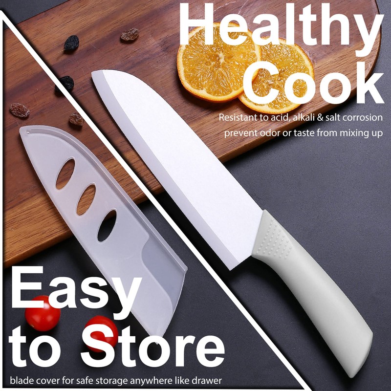 Rynal Ceramic Knife - 7 inch Chef's Santoku Knife -