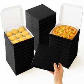 CAOXIAOXUYAO 50 Pcs Mini Pizza Boxes ，5.1 x 5.1 x 0.78 inches for Parties, Bakeries, and Food Delivery,Celebrations，Christmas Birthdays (Black)
