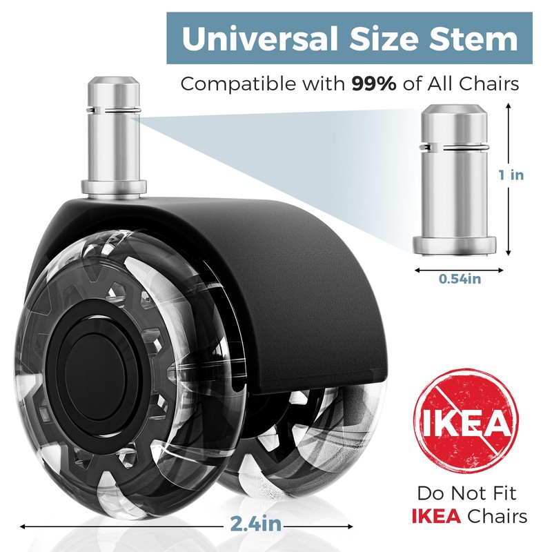 2 Inch Office Chair Wheels(Set of 5)-Heavy Duty Rubber Casters