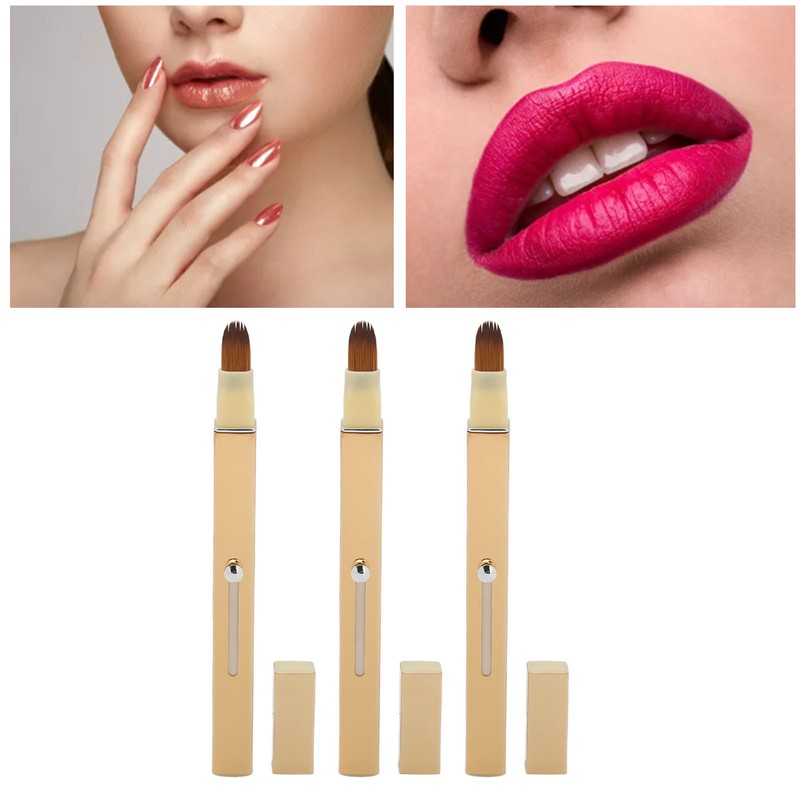 3pcs Gold Retractable Lip Brush Portable Soft Hair Double Ended