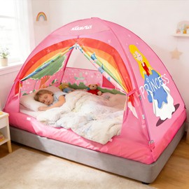 NARMAY Princess Castle Bed Tent for Kids, Twin Size Canopy Play Tent for Toddler Girls, Indoor Playhouse Sleeping Canopy with Dreamy Design