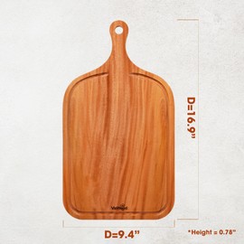 VieWood Acacia Wood Cutting Board with Juice Groove, Hanging Hole & Grip Handle for Meat, Vegetables and Cheese, Knife Friendly, Caperci Better Wood Chopping Board