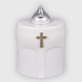 La Briantina LED-Teelicht Benedicto weiß, Brenndauer 150 Tage, weiß mit goldenem Kreuz und Blinklicht, 11 x 8 x 6 cm