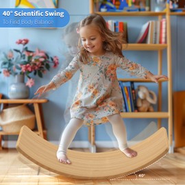 edutree Wooden Wobble Balance Board for Kids, 35 Inch Balance Beam Rocker Board for Toddlers Adults, Montessori Waldorf Learning Toys for Yoga Exercise
