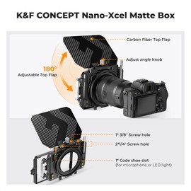 K&F Concept Matte Box, DSLR Camera Matte Box with Carbon Fiber Top Flag, with 67/72/77/82/95mm Adapter Rings for 4x5.65 ND UV Filter/Circular Filter