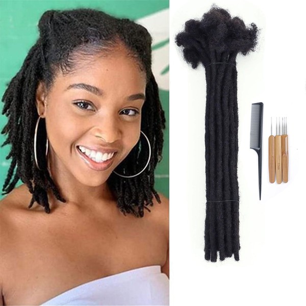 Huarisi 100% Human Hair Dreadlocks Extensions for Black Women 12 Inch Afro Kinky 10 Strands 0.4 cm Real Hair Fashion Handmade Permanent Loc Extensions for Man Black Women (12 Inches, 10 Locs)