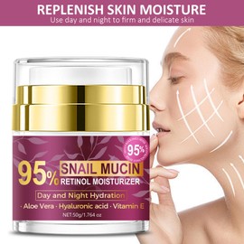 Krmspe Retinol Cream for Face, Snail Mucin Face Moisturizer with Retinol and Hyaluronic Acid, Anti Aging Face Cream for Women and Men Day & Night Lifting & Firming Anti Wrinkle for All Skin Types 1.76 Fl Oz
