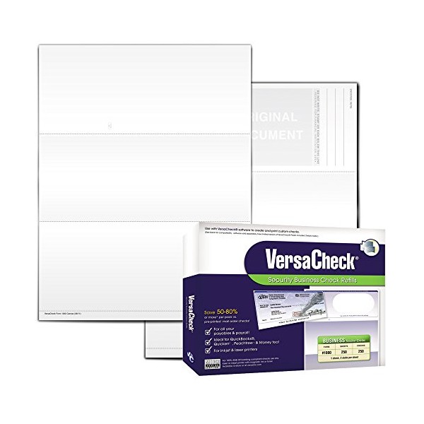 VersaCheck Secure Checks - 250 Blank Business Voucher Checks - White Canvas - 250 Sheets Form #1000 - Check on Top