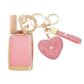 ZVRSUA Car Key Case Cover with Diamond Bling Key Ring Compatible with Mazda 3 Axela CX-3 CX-30 CX-50 CX-60 CX-90 MX5 CX-5 MX30 CX8 CX9 2019-2023, Smart Key, 3/4 Buttons, pink