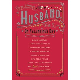 Piccadilly Greetings Classic Valentines Card Husband - 10 x 7 inches