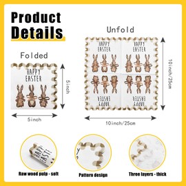 FALIZIFU 50 pcs 3-Ply Happy Easter Scalloped Napkins Folded 5 x 5 inch Easter Rabbit Cocktail Napkins Disposable Paper Napkins for Dinner Party Easter Beverage Napkins