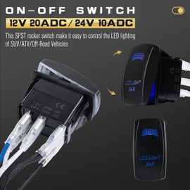 LITEWAY One-To-Two Universal LED Light Wiring Harness Kits with 24V/40A Relay ON-OFF Blue Laser Rocker Switch Weatherproof(2 Lead 12ft)