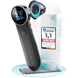 HIMMELSHAUCH MEDICAL Fever Thermometer Ear & Forehead | 3 in 1 Meter | Ear Thermometer Babies Children & Adults | Forehead Thermometer Contactless | Digital Fever Thermometer | Infrared Fever Meter