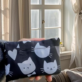 HAPPYHEIDI - Paquete de 2 bolsas grandes plegables reutilizables para la compra, bolsas de playa, asas largas, bolsa plegable, resistente, tela de nailon lavable, lindos gatos negros, Paquete de 2