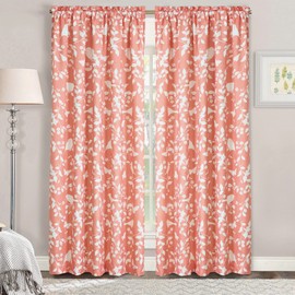 Home Soft Things Microfiber Bird Song 2 Piece Birdsong Curtain Set, Light Filtering Printed Curtains for Living Room Dining Room Bedroom, Long Semi Set of 2 Panels, Coral, Each Panel 60" x 96"