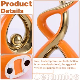 PlivBloom Gold Orange Abstract Ceramic Modern Sculpture, Knick Knacks Statues for Living Room, Shelf, TV Stand, Coffee Table, Dining Room, Office, Bedroom, Home Decor, Centerpiece, Great Gift Idea