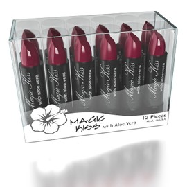 Magic Kiss Pack of 12 Color Changing Aloe Vera Lipstick set, MADE IN USA (Purple)