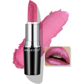 Anglicolor Lápiz Labial Brillo MetáLico,Labiales Super Lustrous,Lipstick Labios De Sculpted Craft Hidratante, Larga Duración,Vegano Y Sin Crueldad (#06 RED VIOLET, 4g)