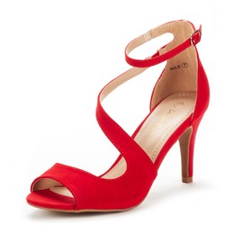 DREAM PAIRS Womens NILE Fashion Stilettos Open Toe Pump Heel Sandal, Red - 9