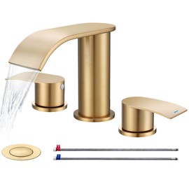 Ultimate Unicorn 8 inch Bathroom Faucet Champagne Brown, Waterfall Bathroom Sink Faucet with Metal Pop-up Sink Drain Stopper and 2 Supply Hoses, DJS-MP-3JT-CG-PB-C
