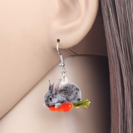 WEVENI Acrylic Easter Eggs Bunny Rabbit Hare Earrings Dangle Drop Lovely Pet Jewelry For Women Girls Nice Gift (Grey)