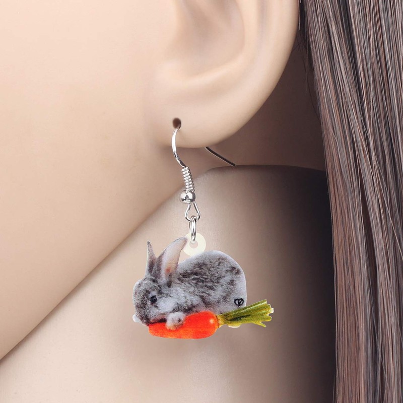 WEVENI Acrylic Easter Eggs Bunny Rabbit Hare Earrings Dangle Drop