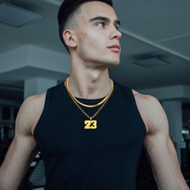 KLIFOWDY Number Necklace, Layered Necklace for Men, Jersey Number Necklace for Boy Athlete, 18+20 In Gold Chain for Men With Number 20 Pendant, Basketball Football Baseball Number Necklaces for Boys