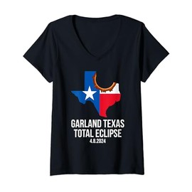 Garland Texas Total Eclipse 2024 TX State Outline Texan Flag V-Neck T-Shirt