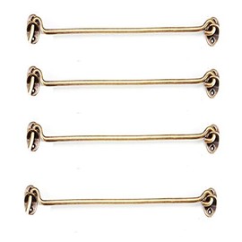 TopHomer 4 Pack Brass Cabin Hook, Door Hook and Eye Latch, Garden Gate Latch, Door Latch, Ideal for Securing and Holding Open Shed Doors, Garden Gates, Cabinet Doors and Windows
