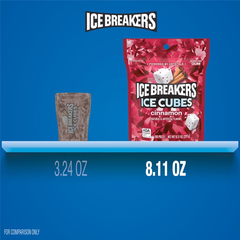 Ice Breakers Ice Cubes Cinnamon Sugar Free Chewing Gum Pouch,