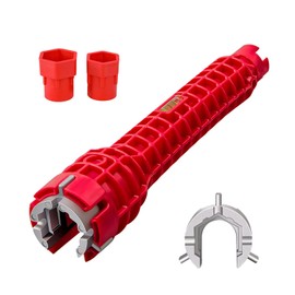 1 Set Faucet Wrench Tool,8 in 1 Sink Spanner Tool with Red ABS Plastic Shell Anti Slip Rectangular Pattern,Multifunctional Sink Wrench,Practical Tap Wrench Tool,for Toilet Bowl,Kitchen Plumbing