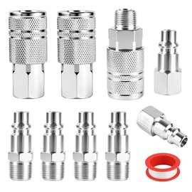3/8 Inch High Flow Air Hose Fittings Set Includes 3 Pcs Industrial Air Coupler and 6 Pcs 3/8 Body Air Plug with 3/8 Inch NPT Threads,10 Pcs Air Compressor Accessories Quick Connect Kit