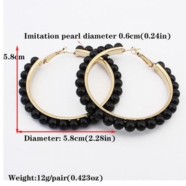 Pearl Hoop Earrings for Women Black White Pearl Earring Big Circle Loop Earrings Fashion Jewelry, Metal Silver Pearl, 无宝石