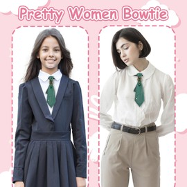 LJBFNN Bow Tie for Women, Adjustable Pre-Tied Ties for Women Girls Uniform Necktie with Gothic Rhinestone for Party School (Green)