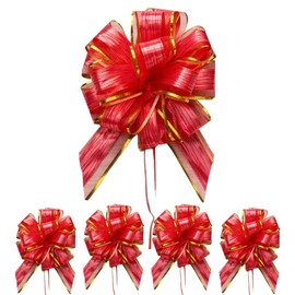 YKKYK Large Pull Bows Wrapping Ribbon, 5PCS Red Organza & Plastic Bows for Gift Wrapping, Wedding, Valentine's, Birthday, Christmas, Decorations