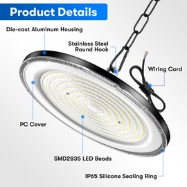wowspeed 2 Packs 500W UFO LED High Bay Light, 50000LM Commercial Bay Lighting Daylight 6500K, IP65 Waterproof AC 85-265V LED Warehouse Light Shop Light Garage Light for Factory Workshop Gym