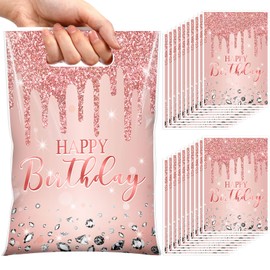 Pajean 100 Pcs Pink Rose Gold Gift Bags Glitter Diamonds Happy Birthday Themed Party Favor Supplies Candy Bags with Handles Treat Goodie Snack Stuffed Storage for Wedding Bridal Baby Shower Decor
