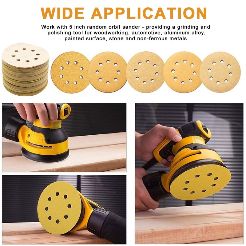 100 Pcs 125mm Sanding Discs Pads, Premium 8 Hole 80