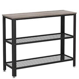 VASAGLE Industrial Console Table, Hallway Table with 2 Mesh Shelves, Side Table and Sideboard, Living Room, Corridor, 40 x 13.8 x 31.5 Inches, Narrow, Steel, Greige and Black ULNT081B02