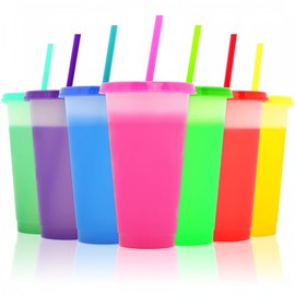 FIEKEICC Color Changing Cups with Lids and Straws,7Pcs 24oz Color Changing Tumblers,Reusable plastic tumblers with lids and straw Party Funny Tumbler Ice Cold Drinking Cup for Kids & Adults
