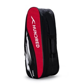HUNDRED Cosmogear Badminton and Tennis Racquet Kit Bag | Size: Large | Material: Polyester | 2 Compartments | Side and Front Zipper Pocket | Padded Back Straps | Easy-Carry Handle | Black-Red