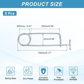 sourcing map 5pcs Steel Brooch Cotter Pins, 0.12x4.17 Inch (3x106mm) Brooch Shape Cotter Safety Spring Pin, Quick Locking Fastener for Garden, Farm, Lawn, Rectangle