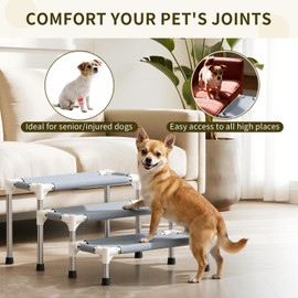 13 Inch 3-Tier Dog Stairs, Cotton Fabric Steps with Non-Slip Bottom