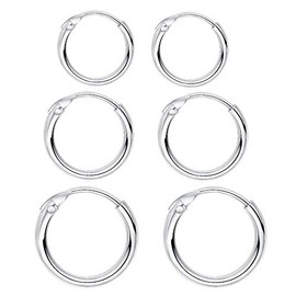 Izpack Sleeper Cartilage Tiny Small Hoop Earrings for Women 925 Sterling Silver Round Nose Ring Helix Tragus Piercings Endless Hoops 8/10/12mm (Silver,3Pairs)