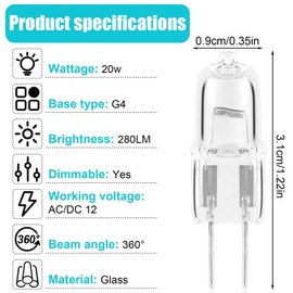 12pcs G4 Halogen Bulb, Oven Light Bulb Type G4 Light Bulbs 2 Pin Replacement Small Halogen Light Bulbs with G4 Bi-Pin Dimmable G4 Led Bulb for Dacor 86364 Halogen Light Bulbs (20W)