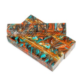Legacy Premium Resin Pen Blanks - Autumn Sunsets (Orange, Blue, Black and Gold Swirl), 5" Long, 5 Pack, For Pen and Project Kits, Woodturning and Crafts