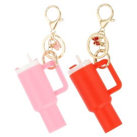 PATIKIL Mini Tumbler Keychain, 2Pcs Mini Cup Keychain Lip Balm Holder Cute Charm Key Chain for Backpack Charm Women Purse Handbags, Pink, Red Butterfly
