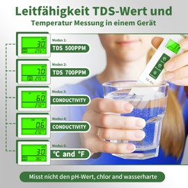 YINMIK Digital EC Meter Accurate TDS EC Tester with Thermometer Water Tester Drinking Water Professional PPM Meter for RO and Conductivity Meter for Pool Aquarium with PPM500 and PPM700 Mode