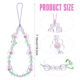 Kifmurase 3 Pcs Flower Phone Charms, Pink Aesthetic Flower Lanyard Wrist Strap Beaded Phone Keychain Charm, Colorful Camera Wrist Strap Y2K Beaded Cellphone Charm for Women Gifts